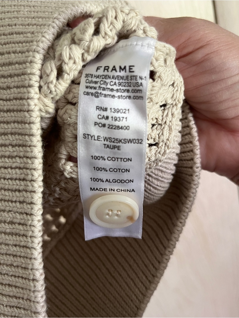 FRAME The Polo Crocheted Cotton Vest Tan Sz XS $378 MSRP - Picture 5 of 8